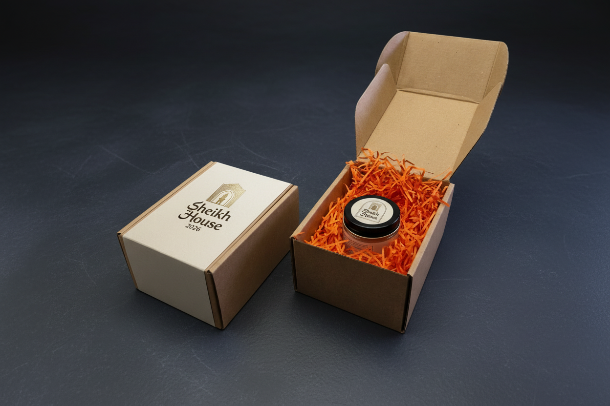 Sheikh House Saffron Glow Cream elegant packaging shot